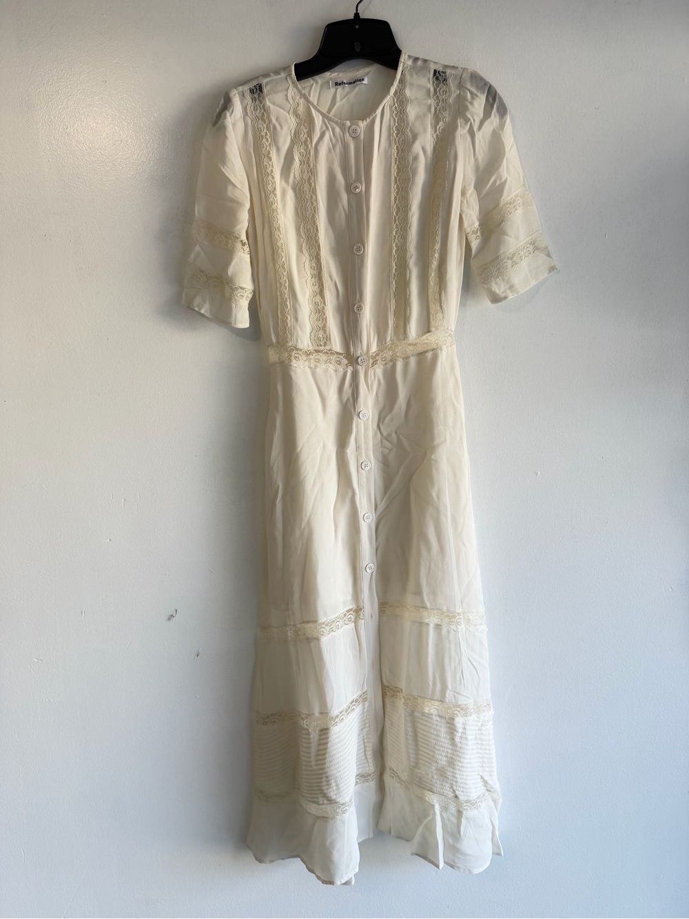 Reformation White Surrey Crepe Button Up Shirt Midi Dress Size 0 - 8553 - Picture 6 of 14